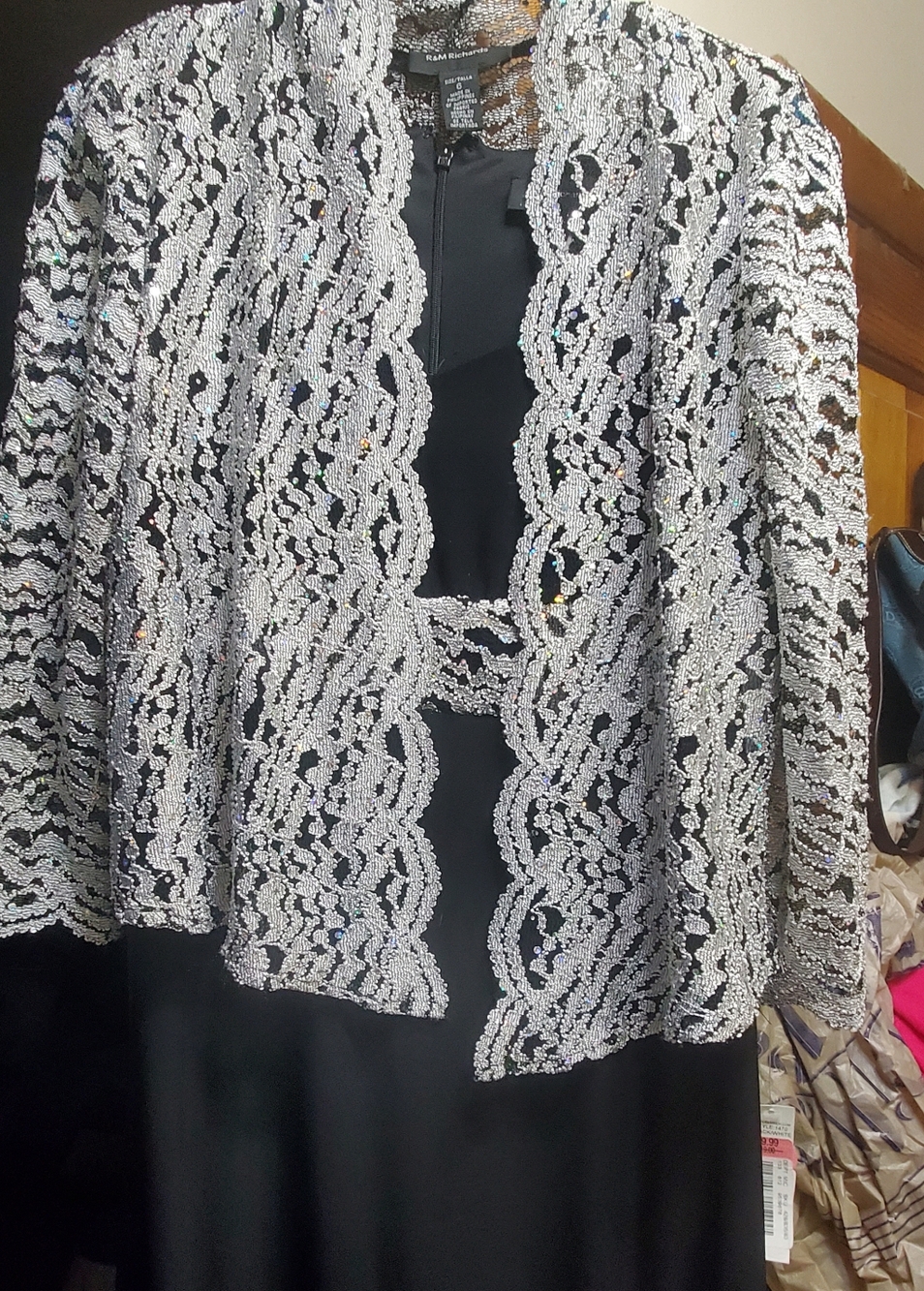 Elegant Black Dress with Lace Aurora Borealis sparkles on Overlay jacket